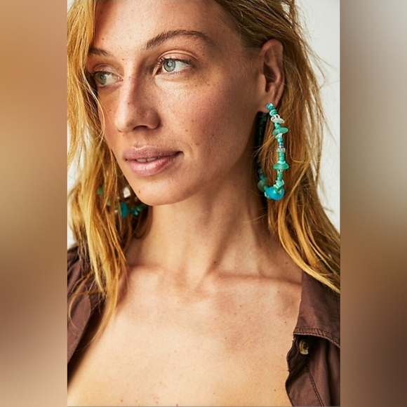 Free People Jewelry - Free People,  Hoop Earrings, Turquoise - NWT!!!